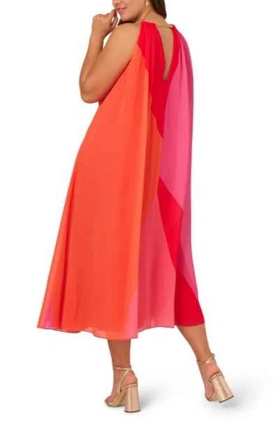 Adrianna Papell Chain Trim Colorblock Chiffon Midi Trapeze Dress