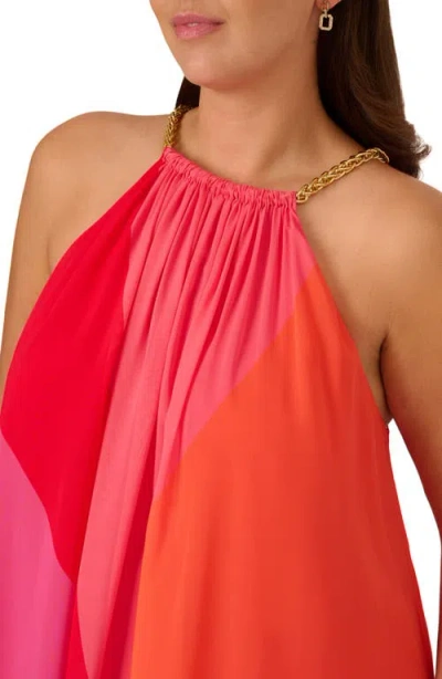 Adrianna Papell Chain Trim Colorblock Chiffon Midi Trapeze Dress