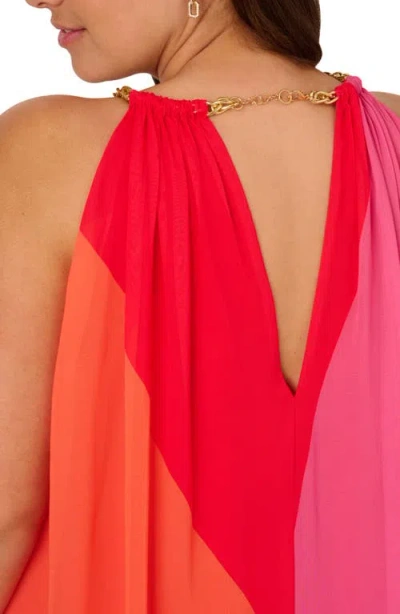 Adrianna Papell Chain Trim Colorblock Chiffon Midi Trapeze Dress
