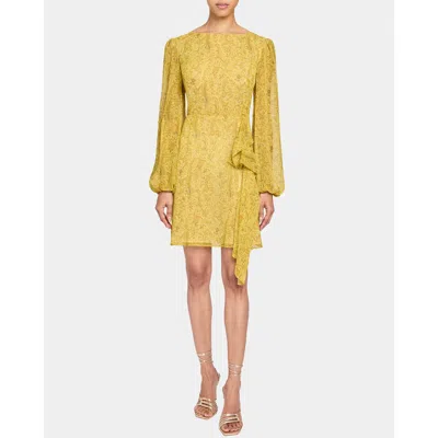 Santorelli Malia Long Sleeve Dress With Skirt Side Ruffle In Printed Georgette