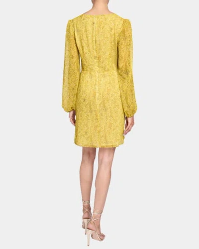 Santorelli Malia Long Sleeve Dress With Skirt Side Ruffle In Printed Georgette