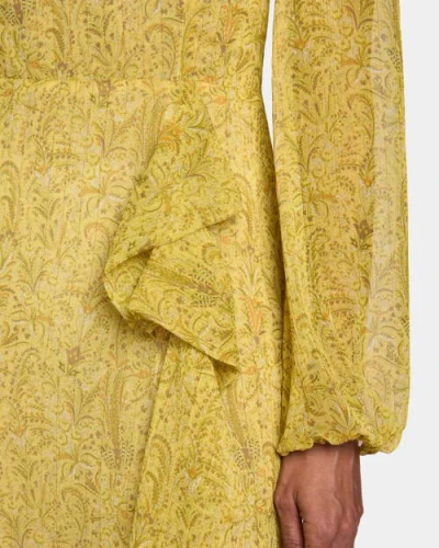 Santorelli Malia Long Sleeve Dress With Skirt Side Ruffle In Printed Georgette