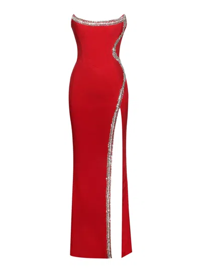 Miss Circle New York Women's Xoana Red Crystal Embellished High Slit Gown