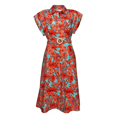 LALIPOP DESIGN WOMEN'S MULTICOLOR FLORAL PRINT VISCOSE MIDI SHIRTDRESS 