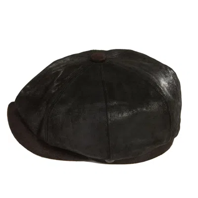 Dasmarca Hats Oliver Black Leather Bakerboy Newsboy Peaky Cap For Men