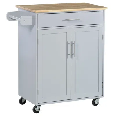 Streamdale Furniture Streamdale Kitchen Island Cart Rolling Trolley Cart With Drawer, Storage Cabinet & Towel Rack, Gray