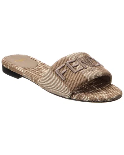 Fendi Denim-effect Jacquard Pequin Slides Shoes