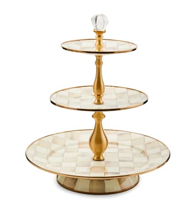 Mackenzie-childs Mocha Check Three-tier Sweet Stand