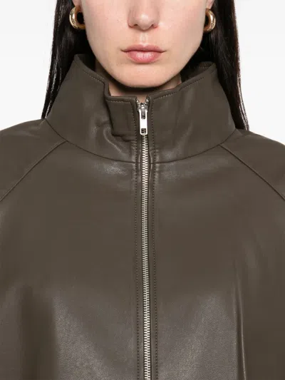 The Frankie Shop Oversized Faux Leather Bomber Jacket With Puff Sleeves In Brown