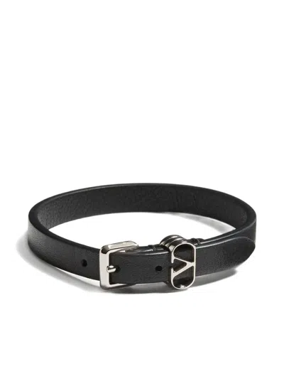 Valentino Leather Ovalette Vlogo Bracelet
