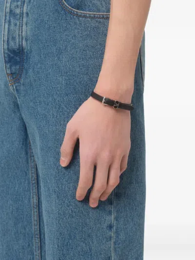 Valentino Leather Ovalette Vlogo Bracelet