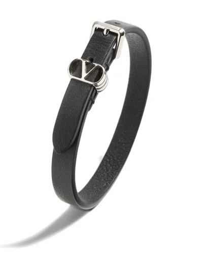 Valentino Leather Ovalette Vlogo Bracelet