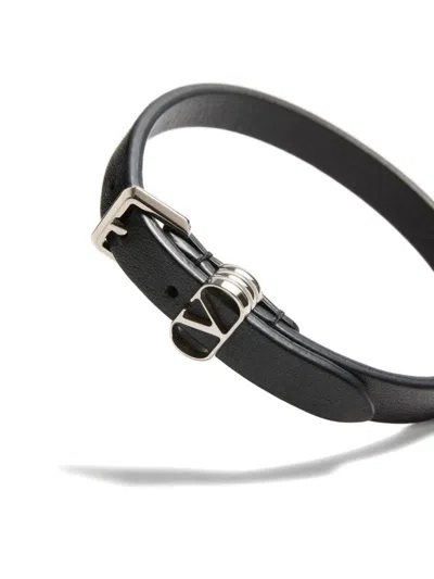 Valentino Leather Ovalette Vlogo Bracelet