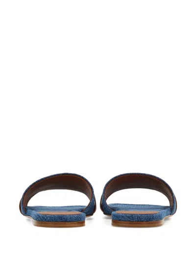 Ferragamo Leah Gancini Bit Denim Slide Sandals In Blue