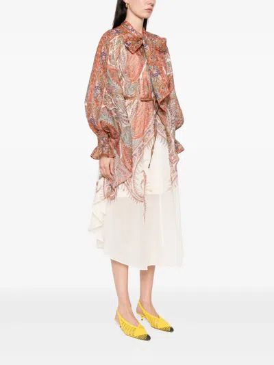 Zimmermann Womens Rhiannon Floral Woven Midi Dress Cream Paisley