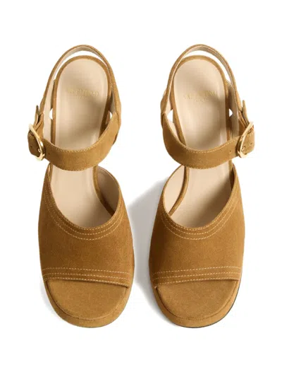 Valentino Garavani Fawcette Platform Crust Leather Sandal 100mm Woman Havana Beige 40 In Brown