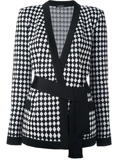 Shop Balmain Checked Belted Cardigan