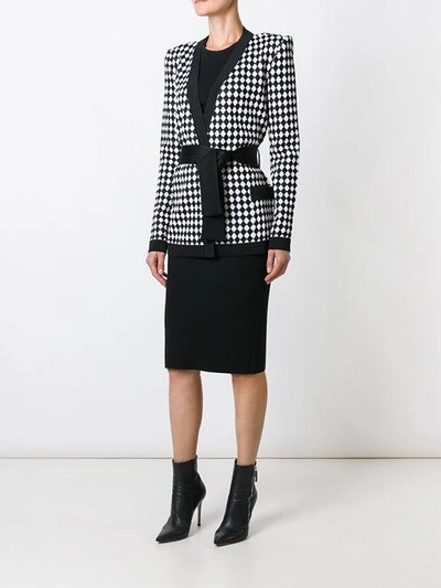 Shop Balmain Checked Belted Cardigan