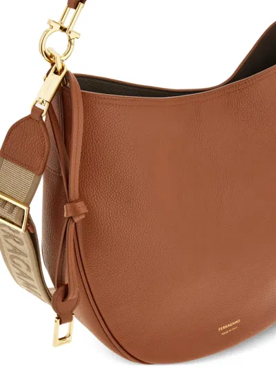 Ferragamo Leather Hobo Bag Crossbody Bags Brown