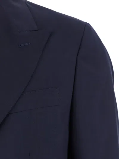 Low Brand Blue Double-breasted Jacket With Peak Revers And Embroidery Detail On The Front In Wool Man In Blue