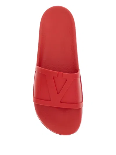 Valentino Garavani Red Sandals With Open Toe And Embossed Logo In Rubber Man