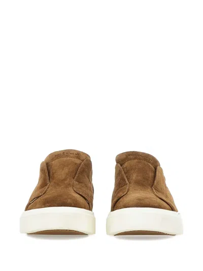 Kiton Slip-on Suede Leather Sneakers In Brown