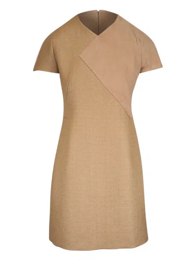 Akris Short Sleeve Mixed Media Sheath Dress