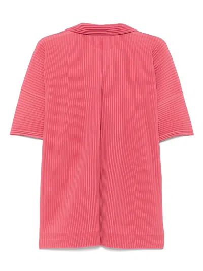 Issey Miyake Ns Dusky Red Pleated Spread-collar Short-sleeve Knitted Shirt