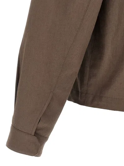 Zegna Linen Oasis Blouson Long Sleeves In Brown