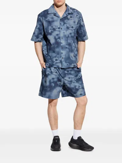 Maison Kitsuné Elasticated Shorts Juniper Berry Print In Blue