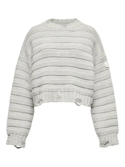 Mm6 Maison Margiela Mm6 By Maison Margiela Cropped Grey Sweater With Ribbed Knit