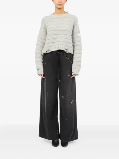Mm6 Maison Margiela Mm6 By Maison Margiela Cropped Grey Sweater With Ribbed Knit