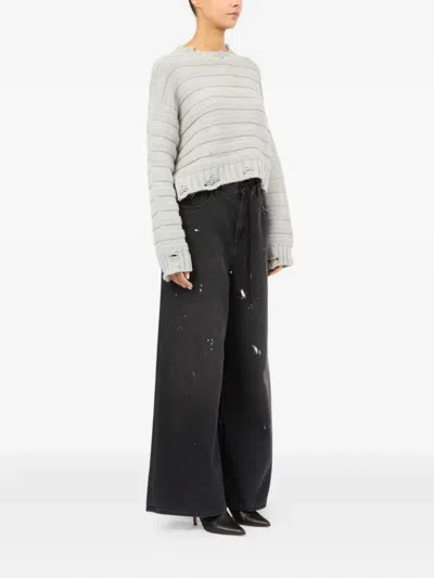 Mm6 Maison Margiela Mm6 By Maison Margiela Cropped Grey Sweater With Ribbed Knit
