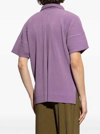 Issey Miyake Ns Viola Purple Pleated Spread-collar Short-sleeve Knitted Shirt