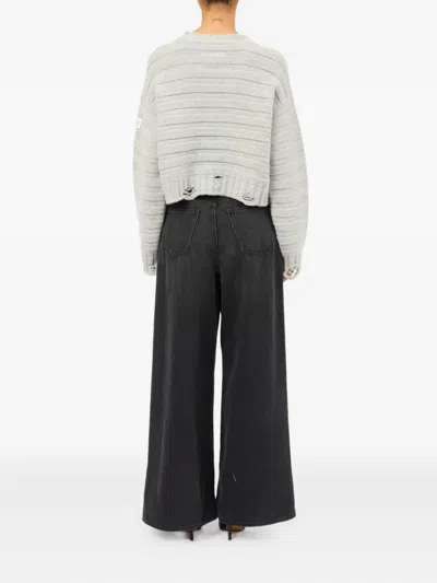 Mm6 Maison Margiela Mm6 By Maison Margiela Cropped Grey Sweater With Ribbed Knit
