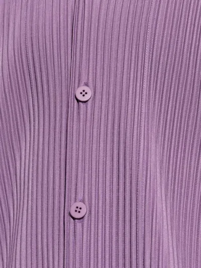 Issey Miyake Ns Viola Purple Pleated Spread-collar Short-sleeve Knitted Shirt