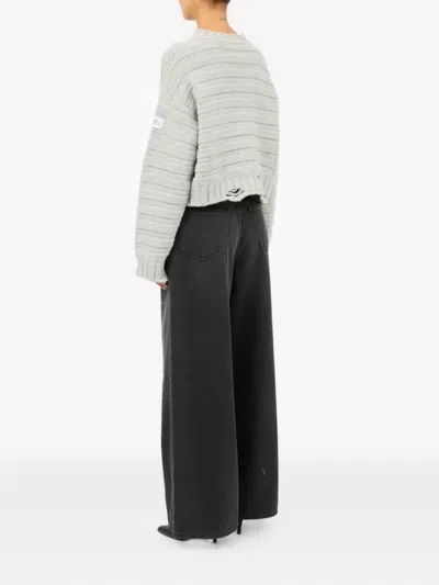 Mm6 Maison Margiela Mm6 By Maison Margiela Cropped Grey Sweater With Ribbed Knit