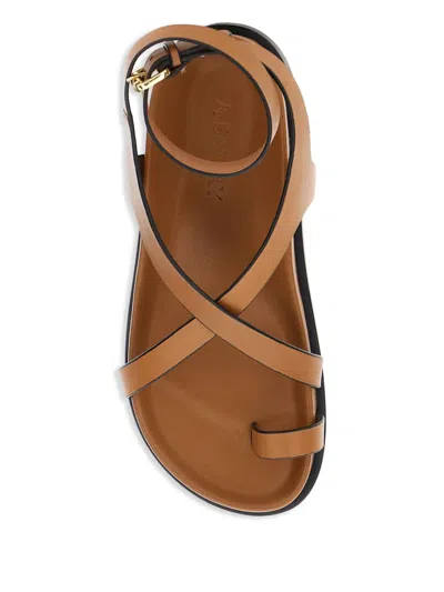 A.emery 'jalen Slim' Brown Sandals With Criss-crossed Straps And Buckle Closure