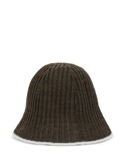 Brunello Cucinelli Brown Hat With Contrasting Hem And Ribbed Knit
