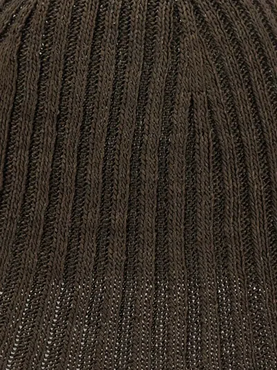 Brunello Cucinelli Brown Hat With Contrasting Hem And Ribbed Knit
