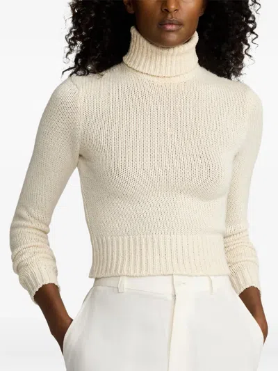 Ralph Lauren Turtleneck Lofty Silk Jersey Crop Sweater