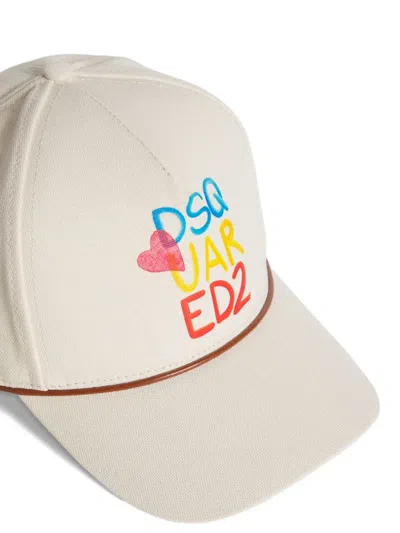 Dsquared2 Beige Baseball Cap With Logo Lettering On The Front And Buckle Closure On The Rear In Cotton Man