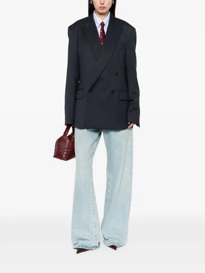 The Frankie Shop Peak Lapels Tailored Blazer In Blue