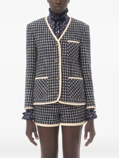 Valentino Boucle Wool Blend Jacket With Contrast Trim