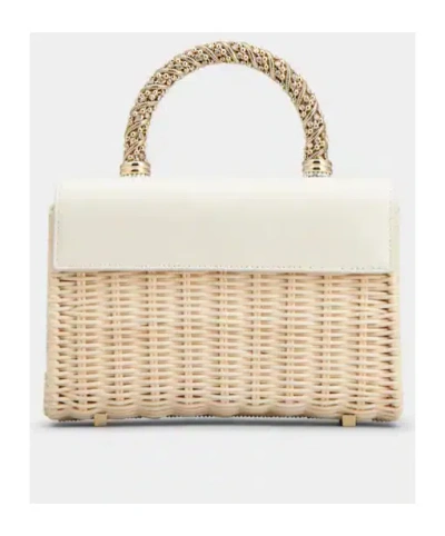 Roger Vivier Wicker Jewel Mini Flower Strass Buckle Clutch Bag In Leather And Rattan