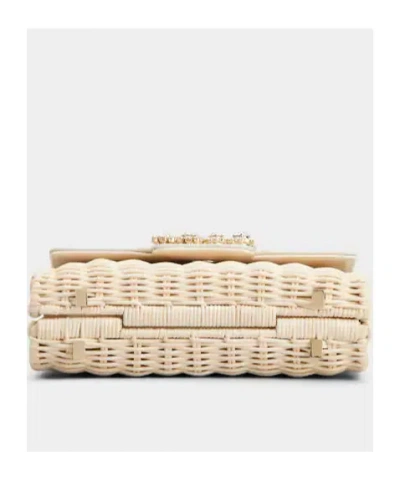 Roger Vivier Wicker Jewel Mini Flower Strass Buckle Clutch Bag In Leather And Rattan