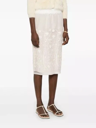 P.a.r.o.s.h Embroidered Longuette Skirt Skirts White