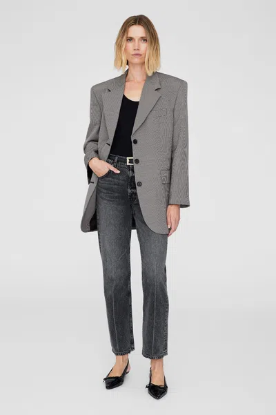 Anine Bing Sara Blazer In Black And White Mini Houndstooth