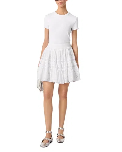 Maje Cotton Embroidered Mini Skirt