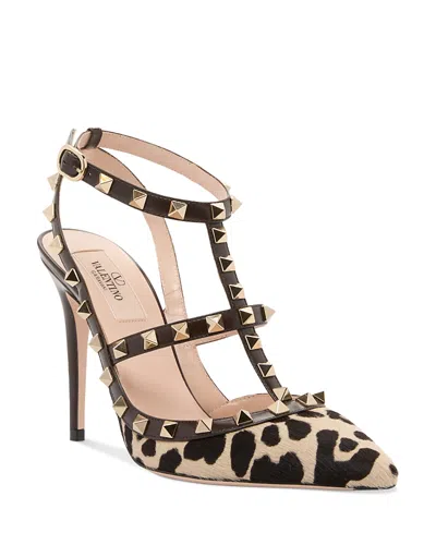 Valentino Rockstud Pumps In Animal Print In Brown